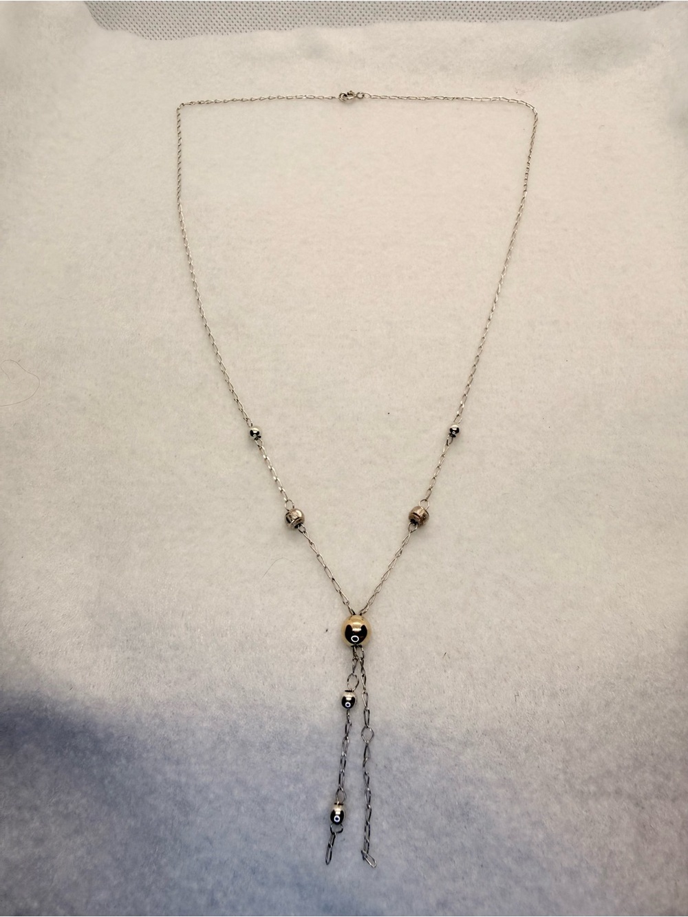 Vintage 925 Sterling Silver & Gold Mixed Metal Lariat Y-Necklace